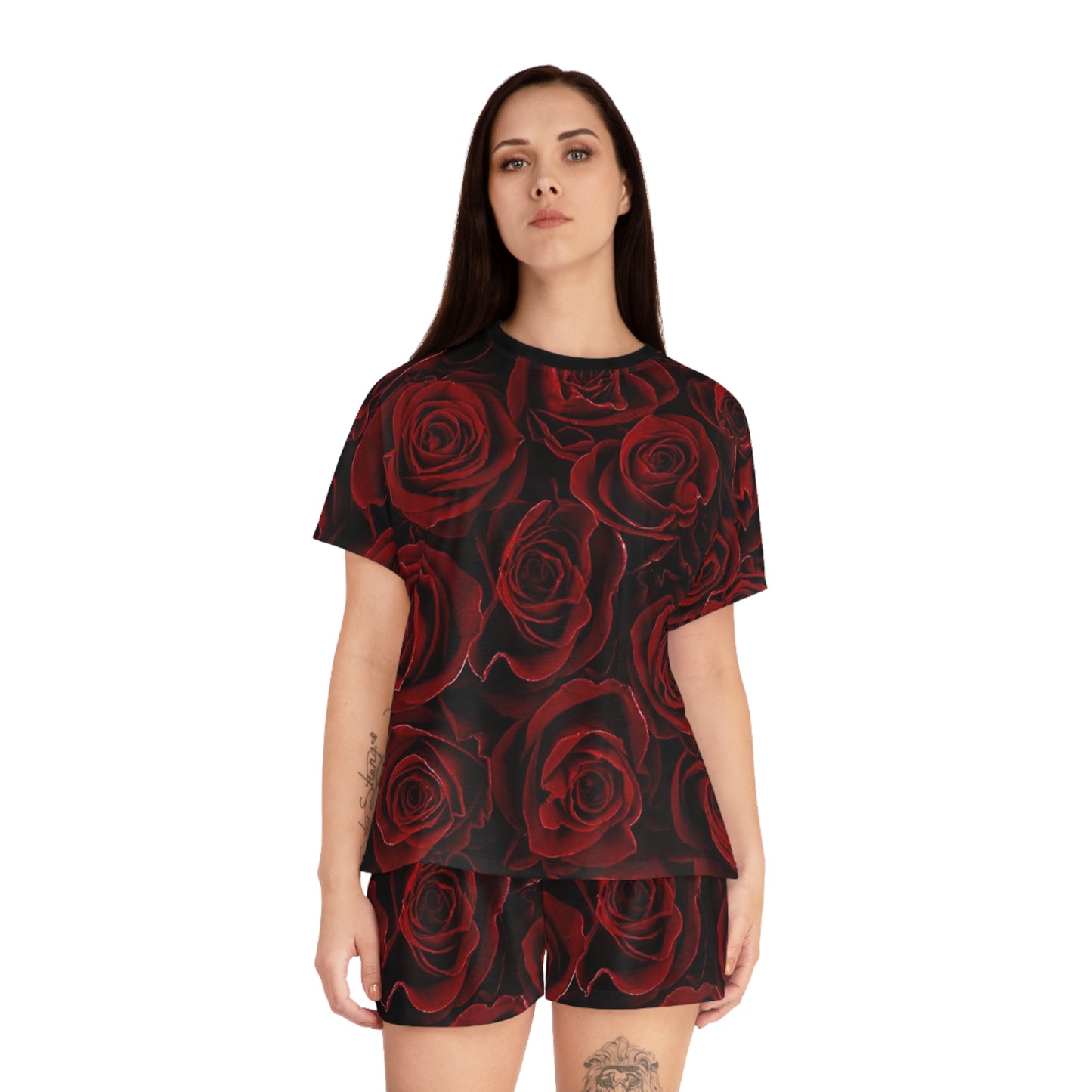 Red Roses Floral Pajama Set for Women