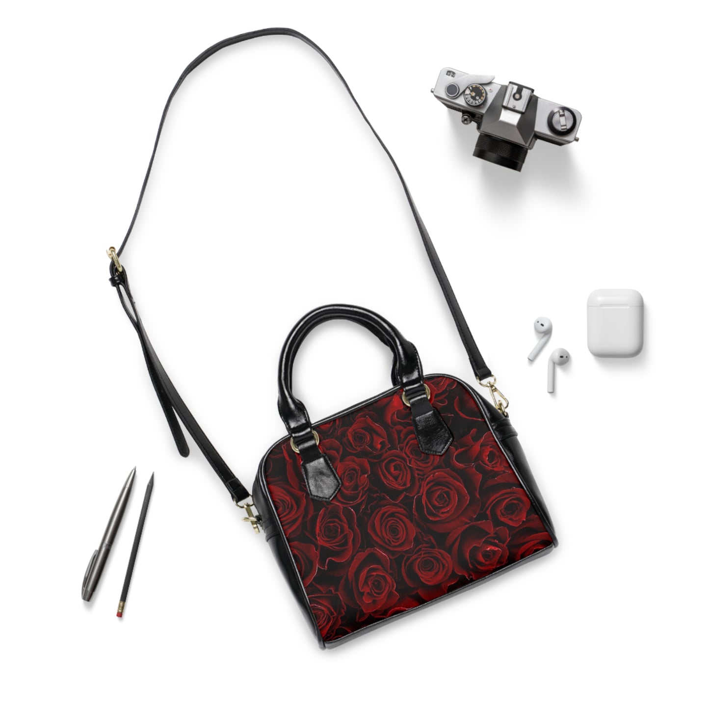 Red Roses Floral Shoulder Handbag – Bold Floral Style