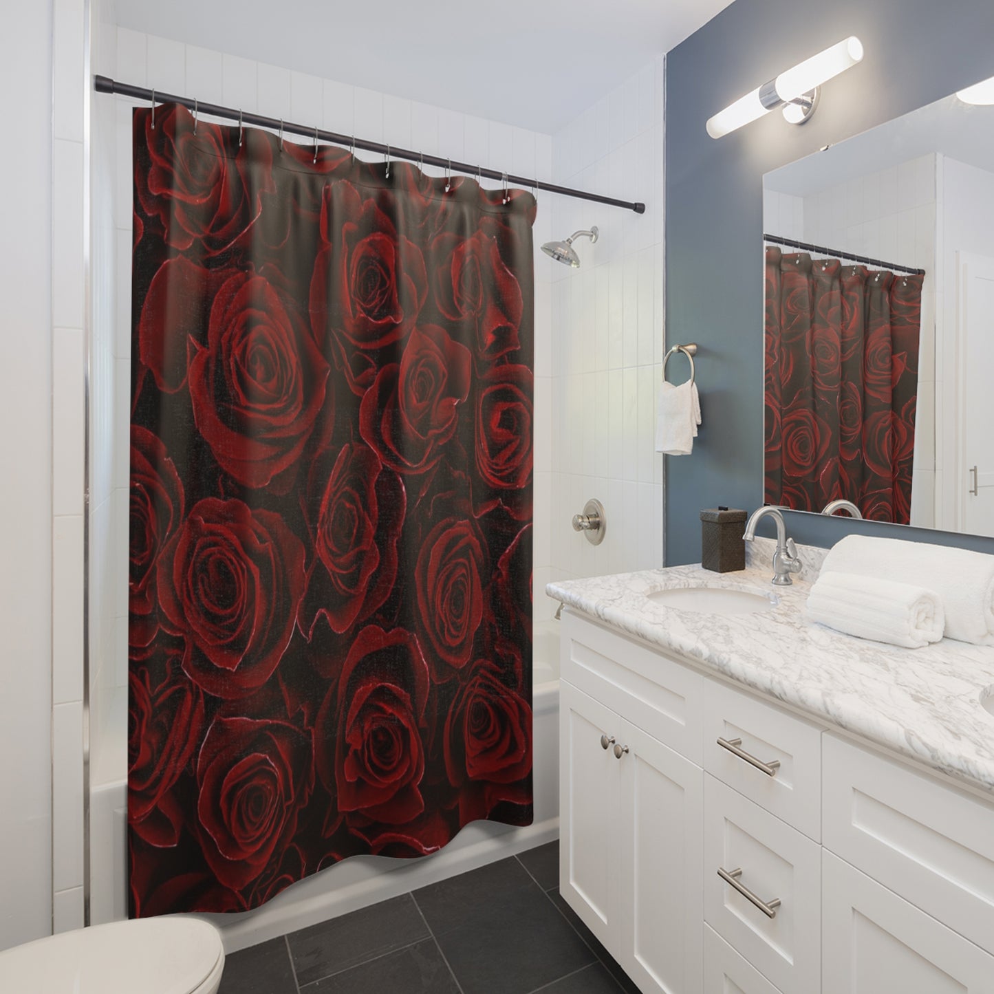 Red Roses Floral Shower Curtain for Romantic Bathroom Look