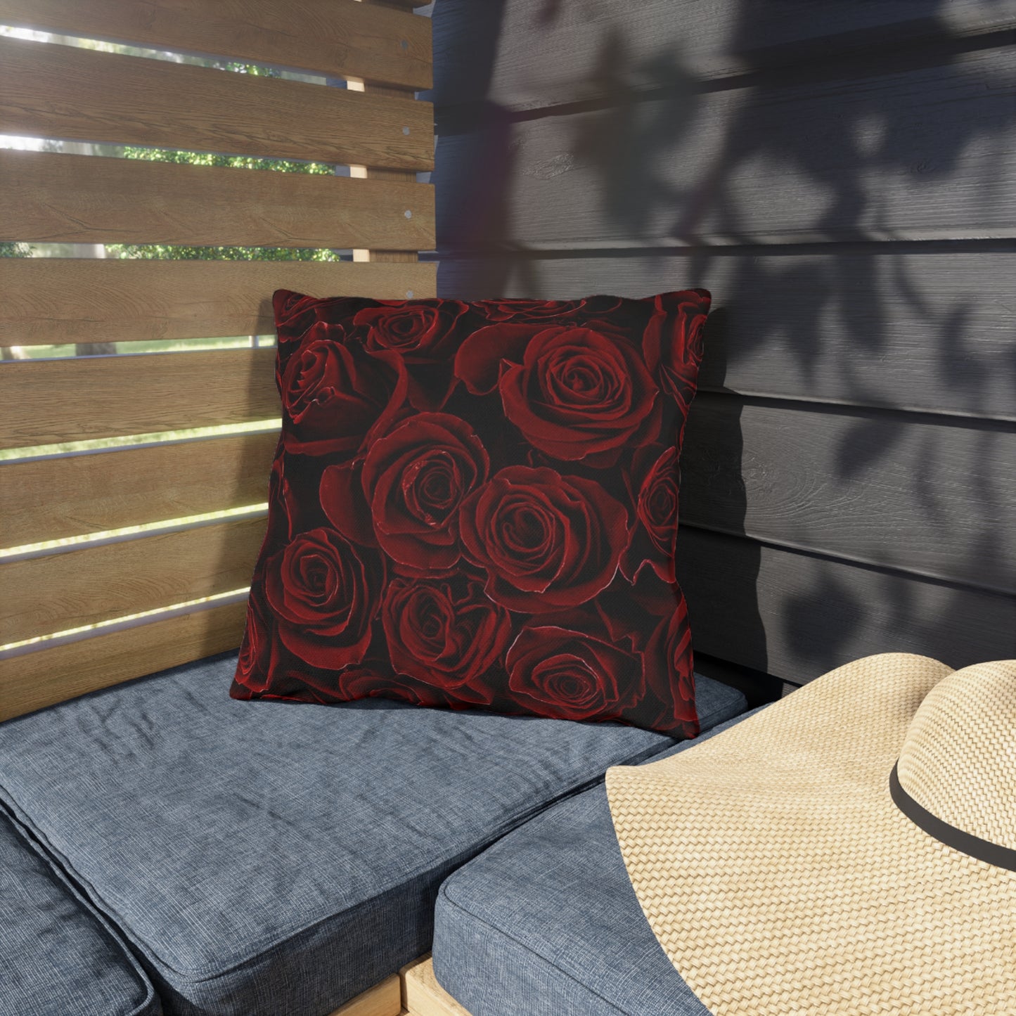 Red Roses Floral Outdoor Pillow