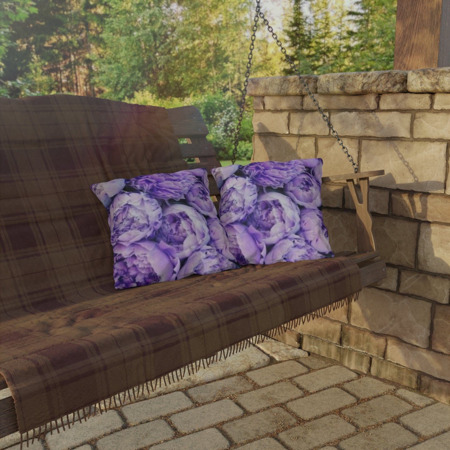 Purple Peony Floral Outdoor Pillow