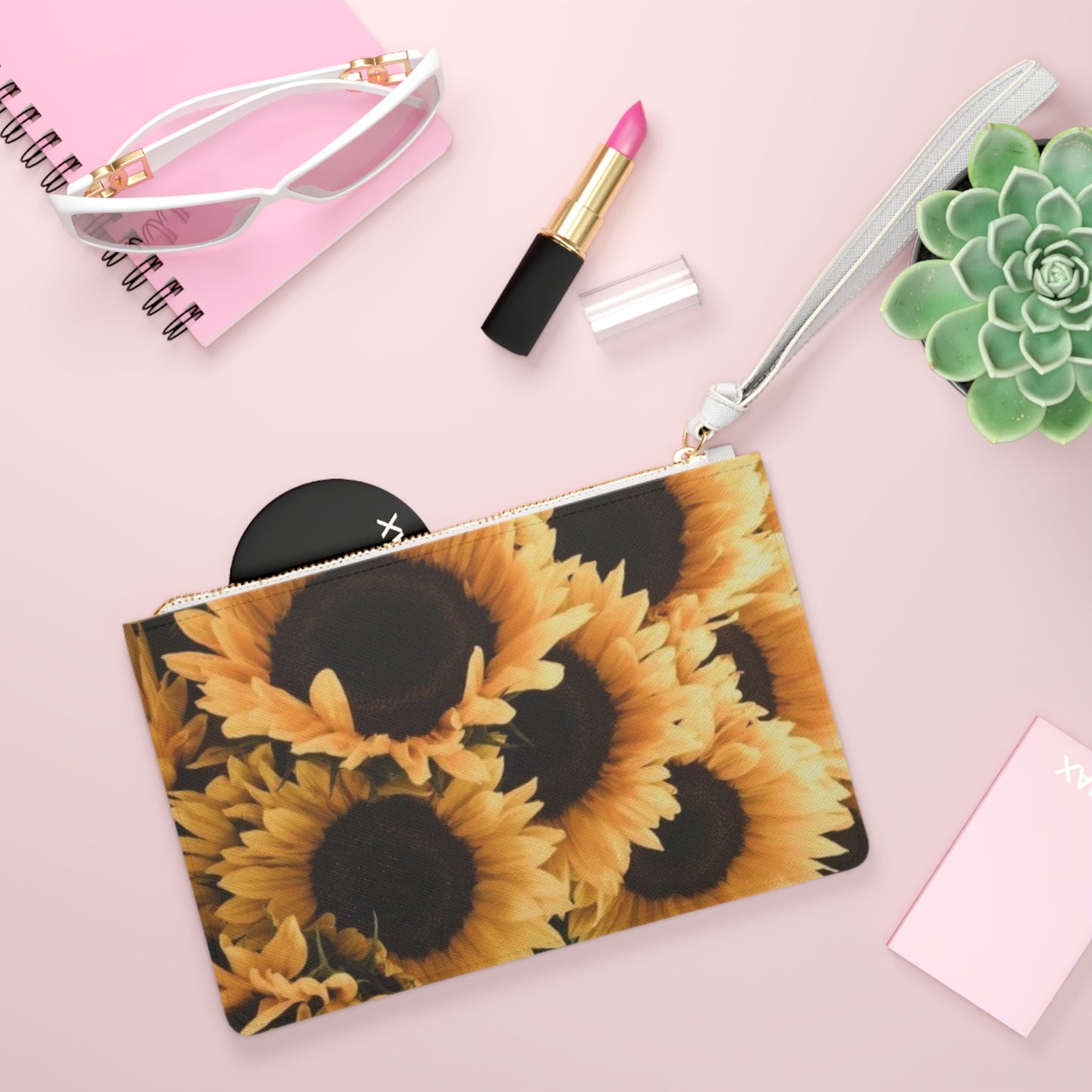 Sunflower Floral Leather Clutch Bag for Women