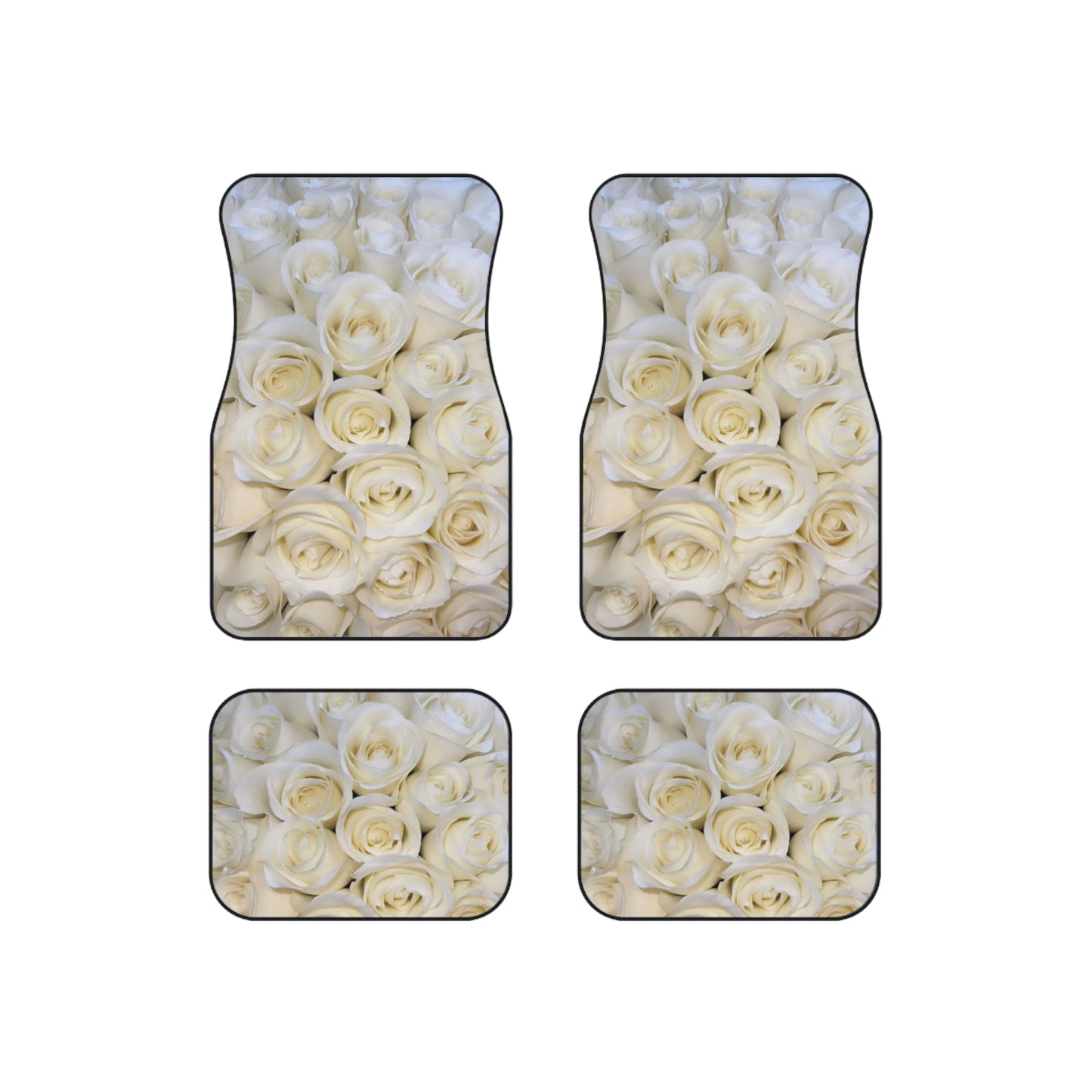 White Roses Floral Car Mats – Set of 4 Elegant Car Mats