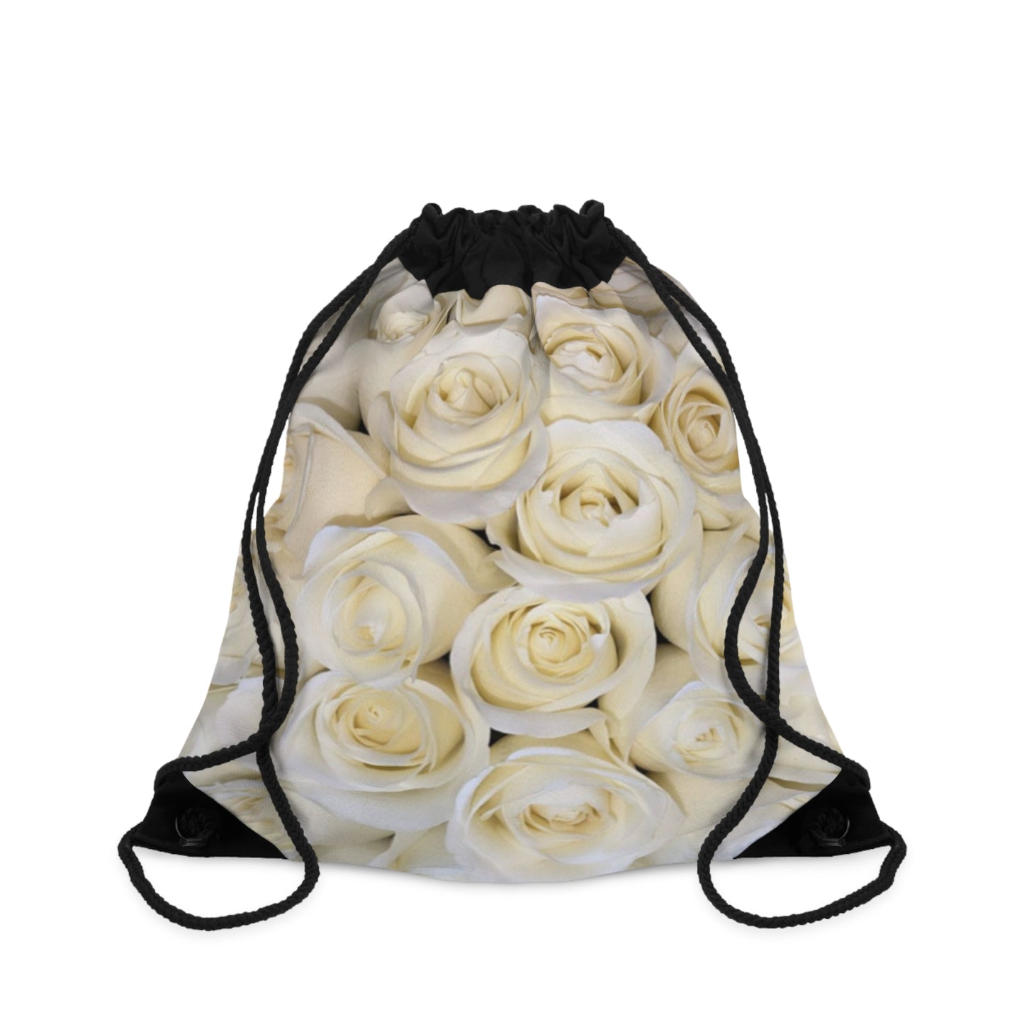White Roses Floral Drawstring Bag