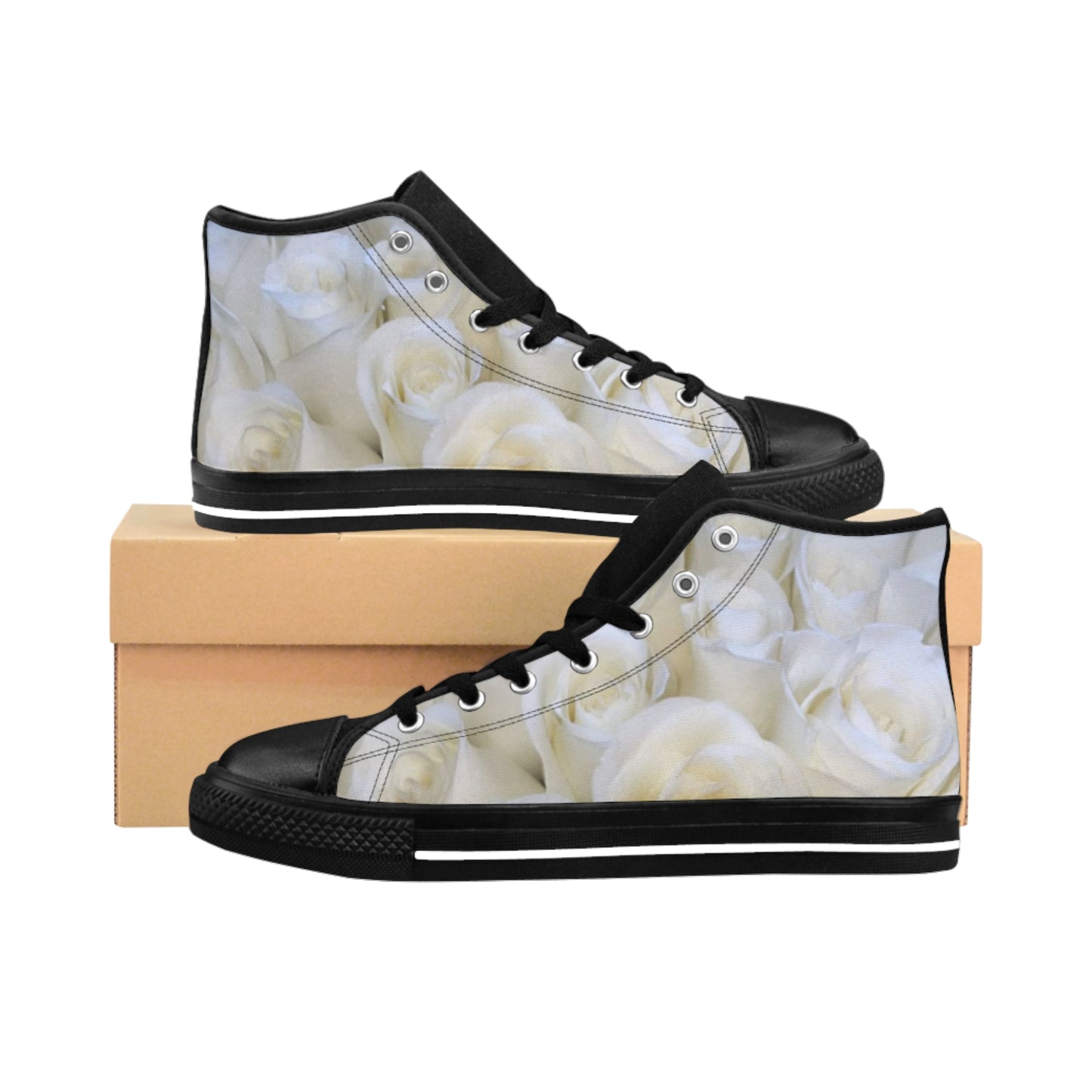 White Roses Floral High Top Sneakers – Minimal & Chic