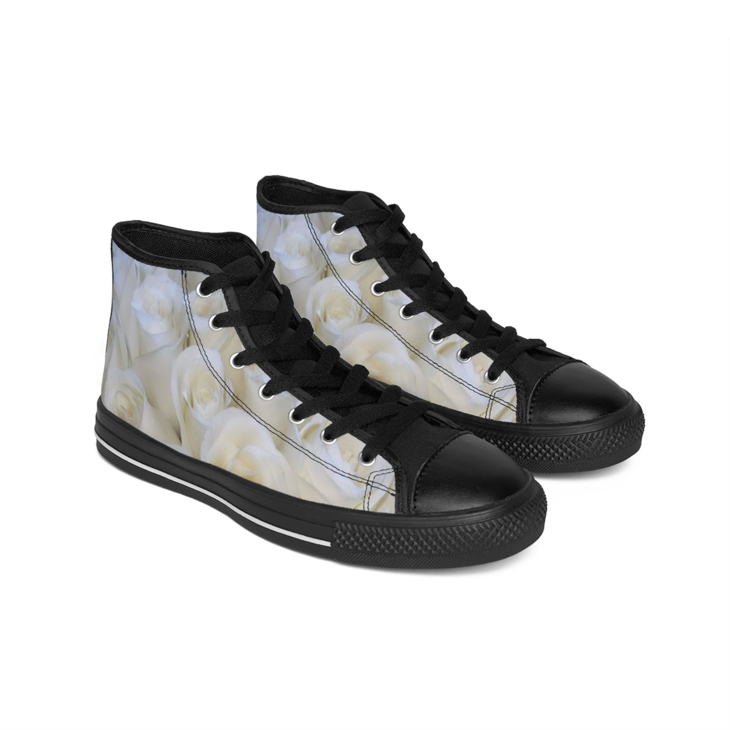 White Roses Floral High Top Sneakers – Minimal & Chic
