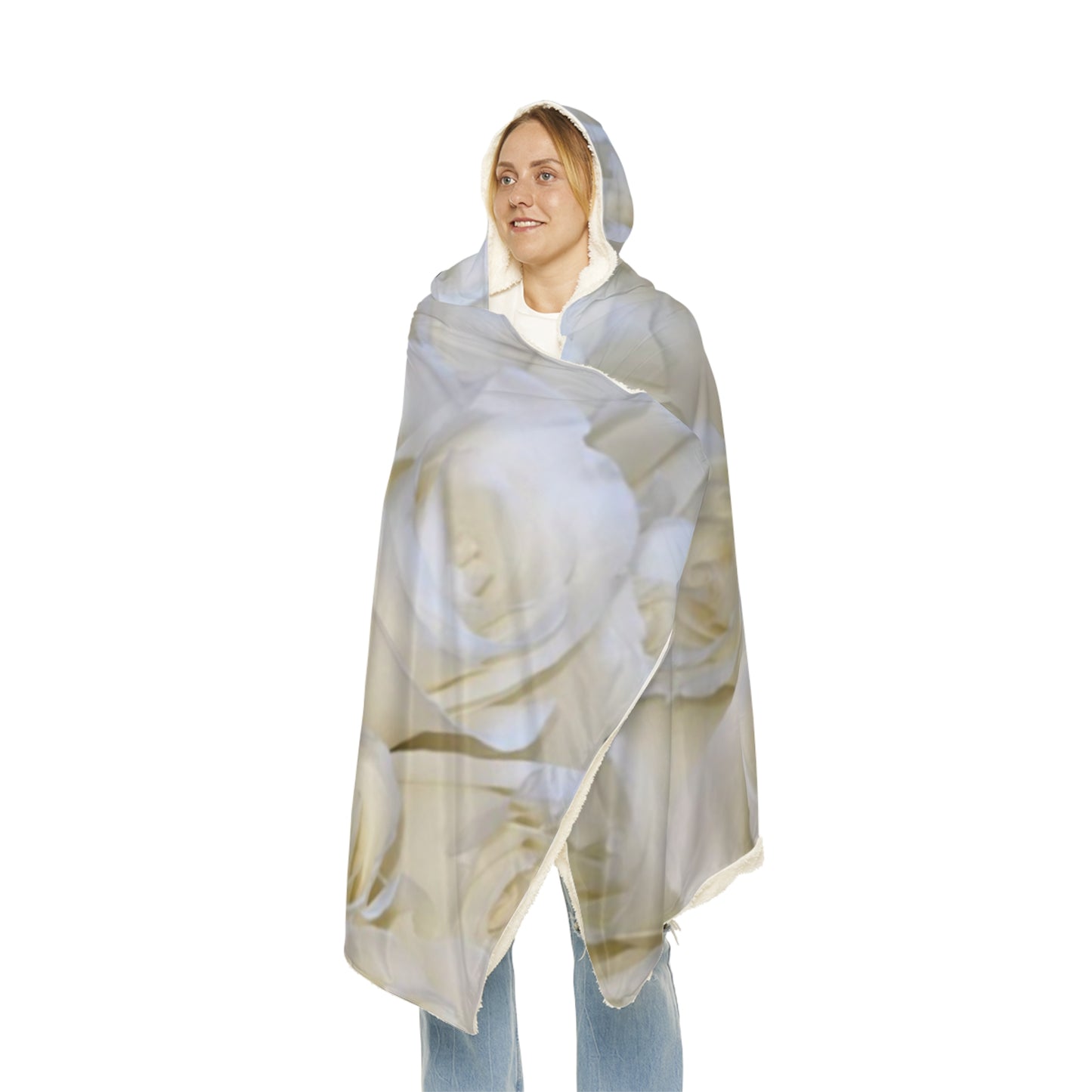 White Roses Floral Hooded Blanket – Elegant Everyday Comfort