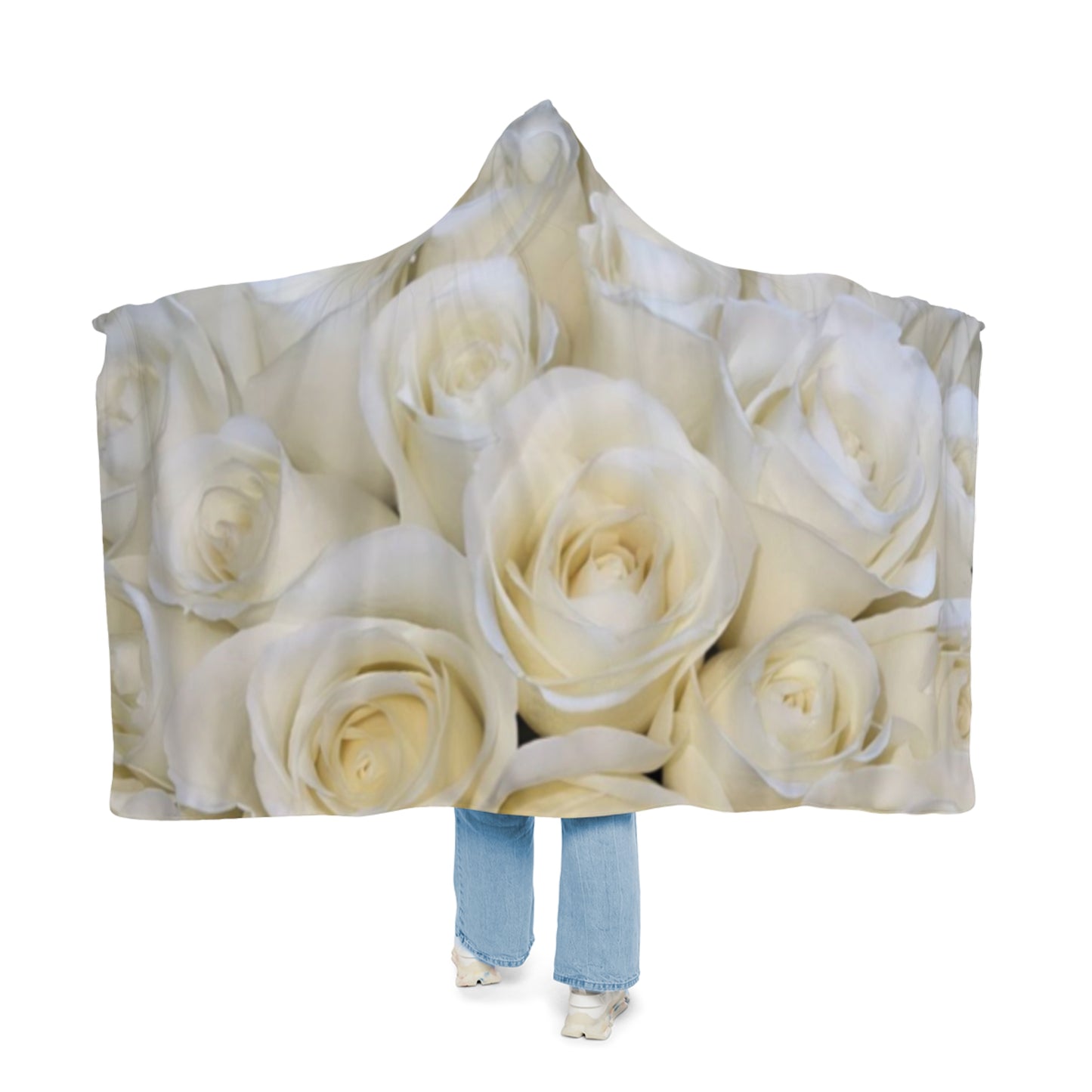 White Roses Floral Hooded Blanket – Elegant Everyday Comfort
