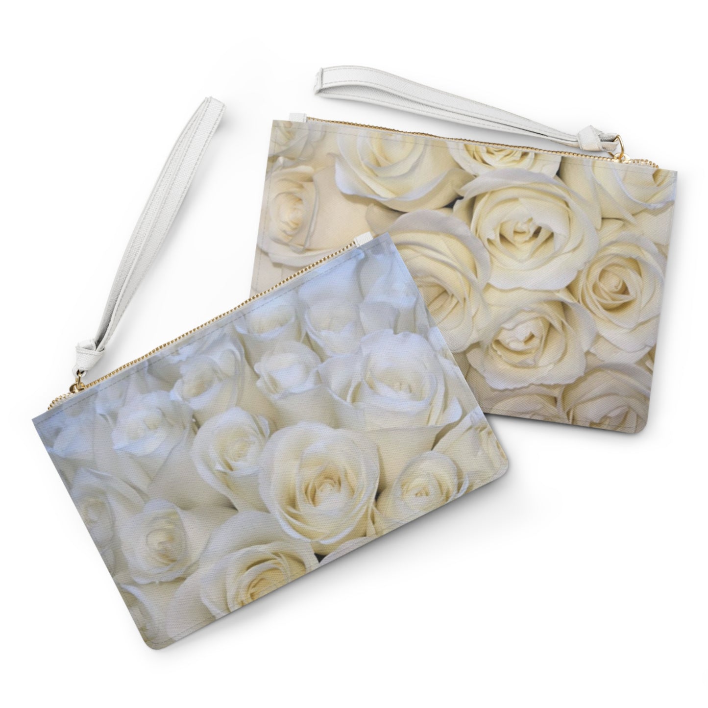 White Roses Floral Leather Clutch Bag for Women