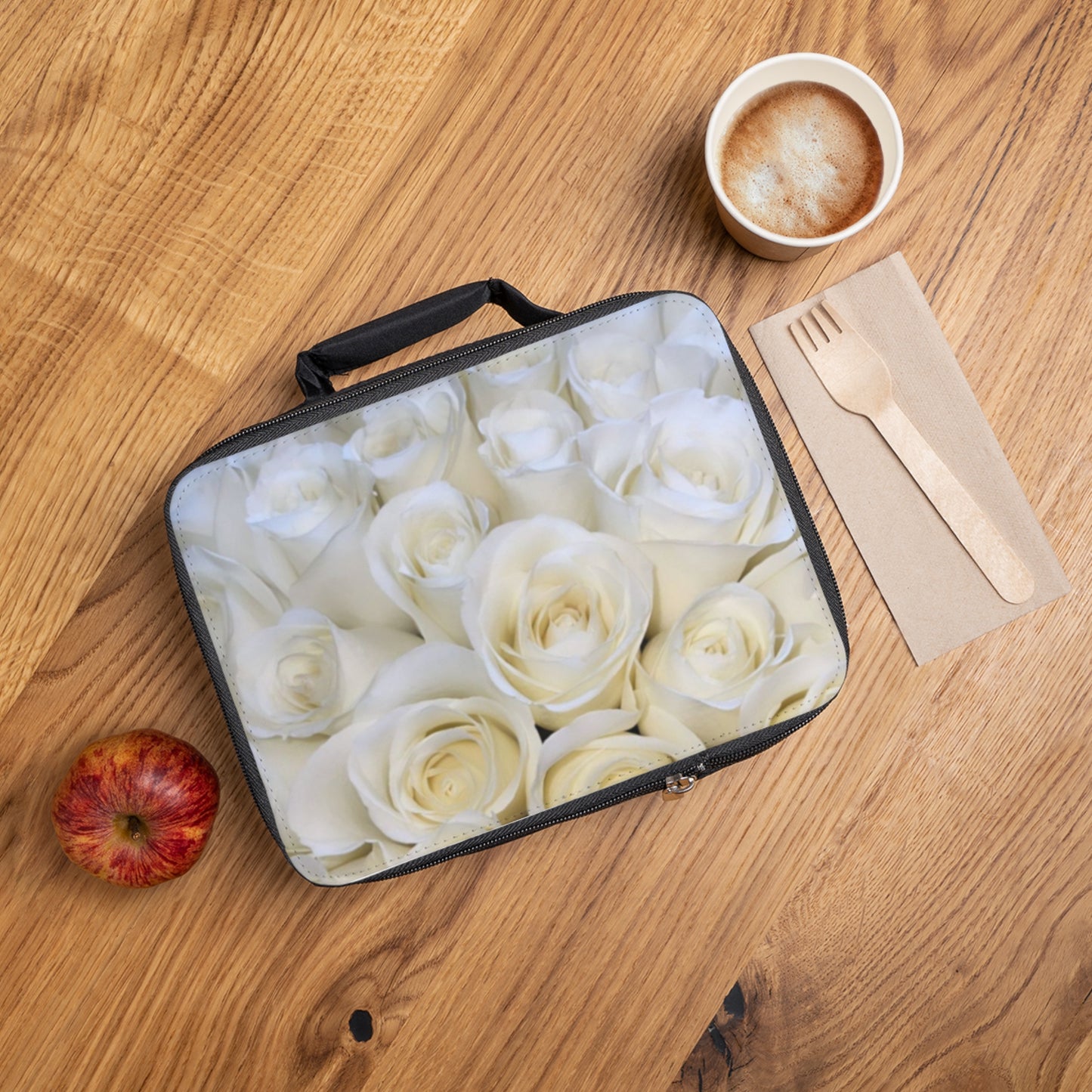 White Roses Floral Lunch Bag – Minimal & Fresh