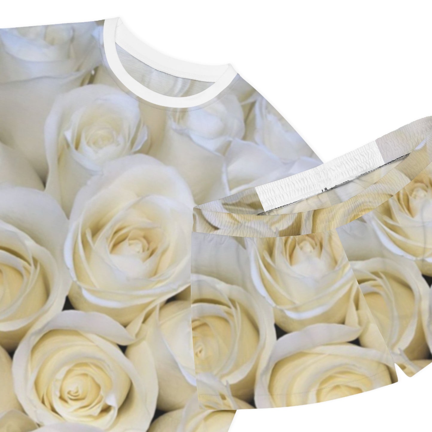White Roses Floral Pajama Set for Women