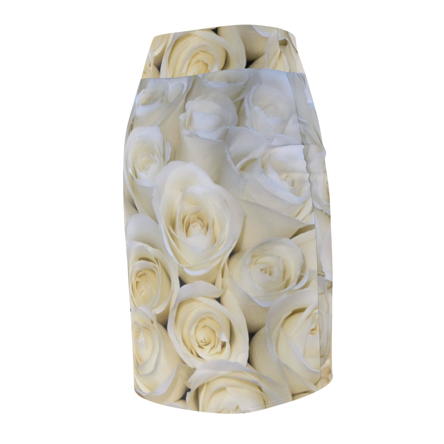 White Roses Floral Pencil Skirt – Clean & Versatile