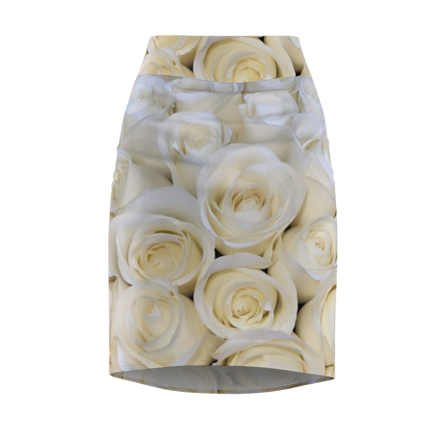 White Roses Floral Pencil Skirt – Clean & Versatile