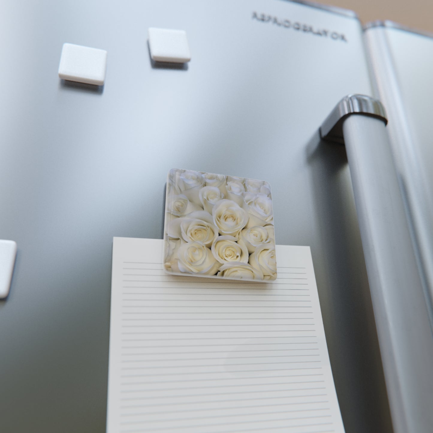 White Roses Floral Square Magnet – Floral Square Magnets