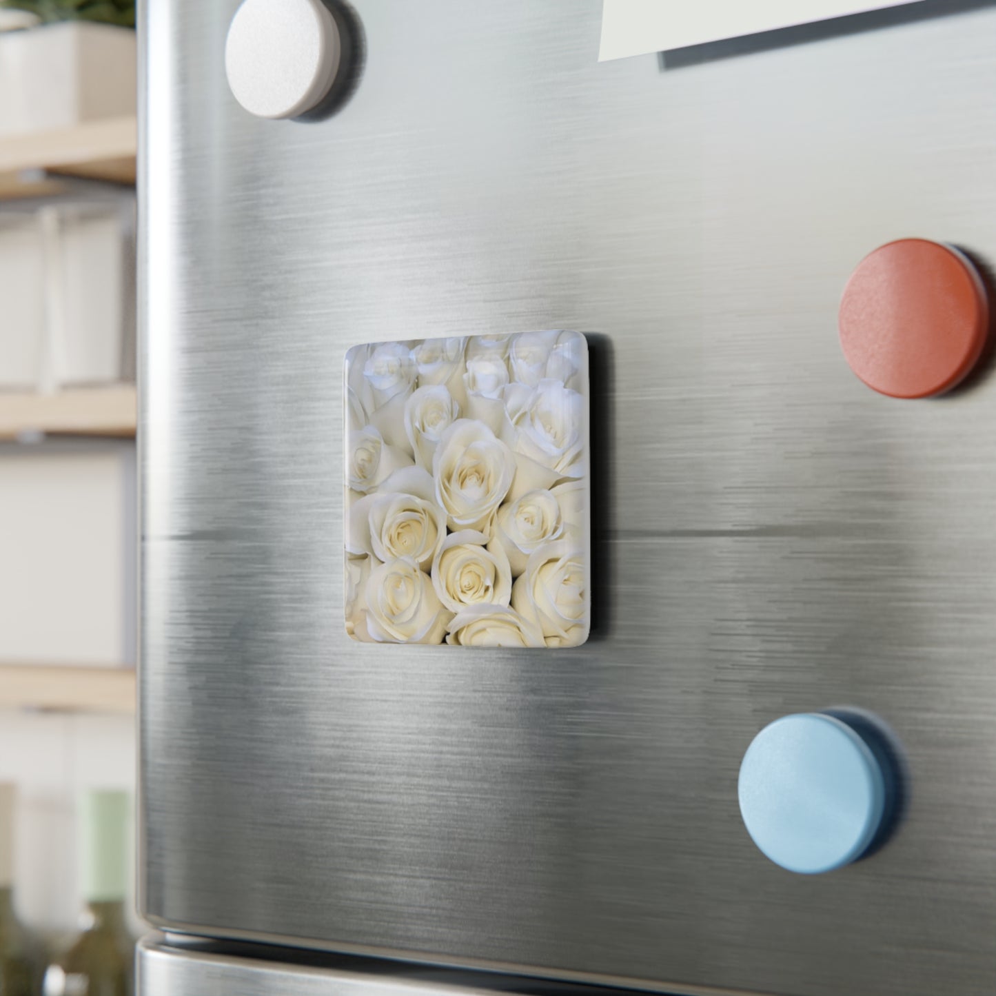White Roses Floral Square Magnet – Floral Square Magnets