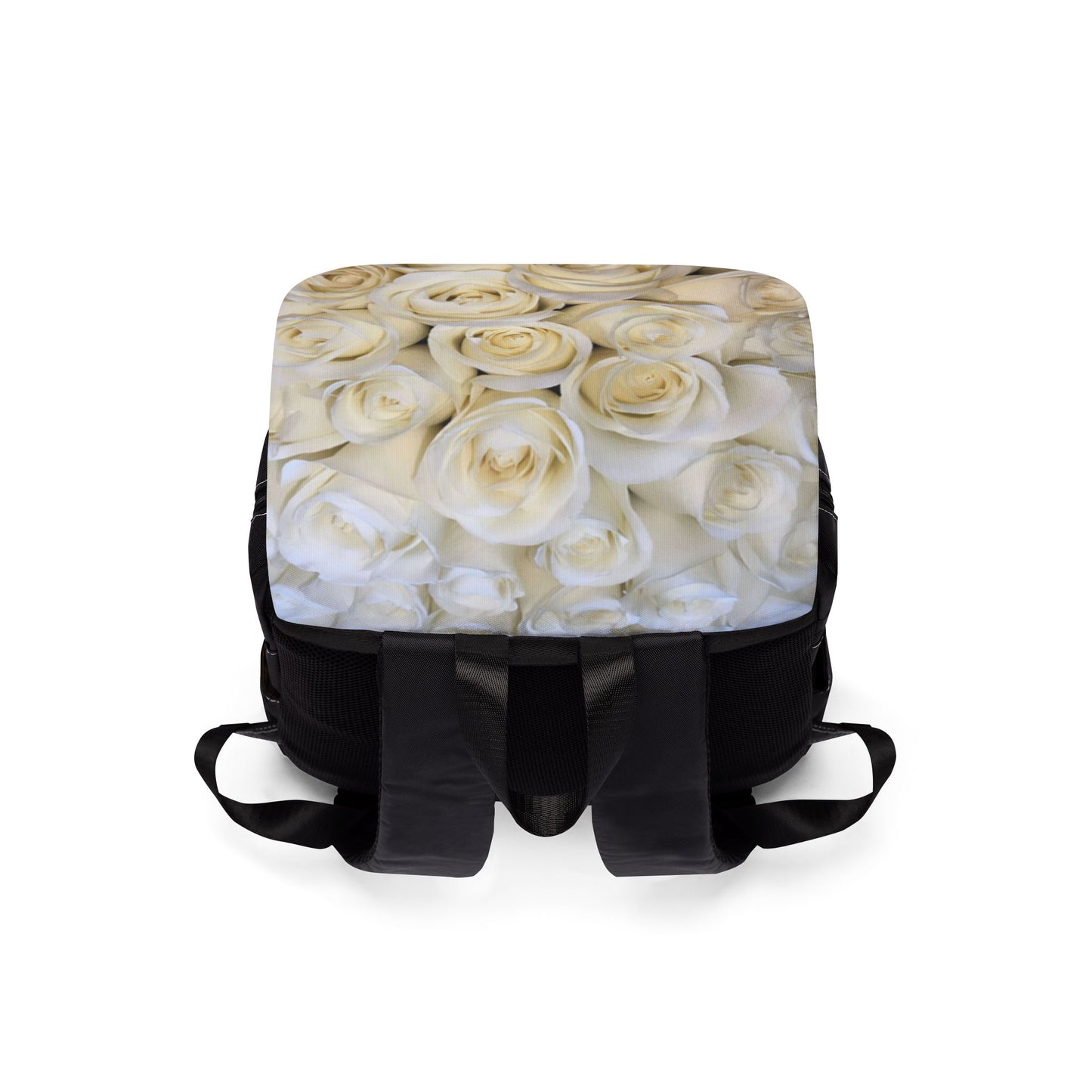 White Roses Unisex Floral Flap Backpack – Stylish & Versatile