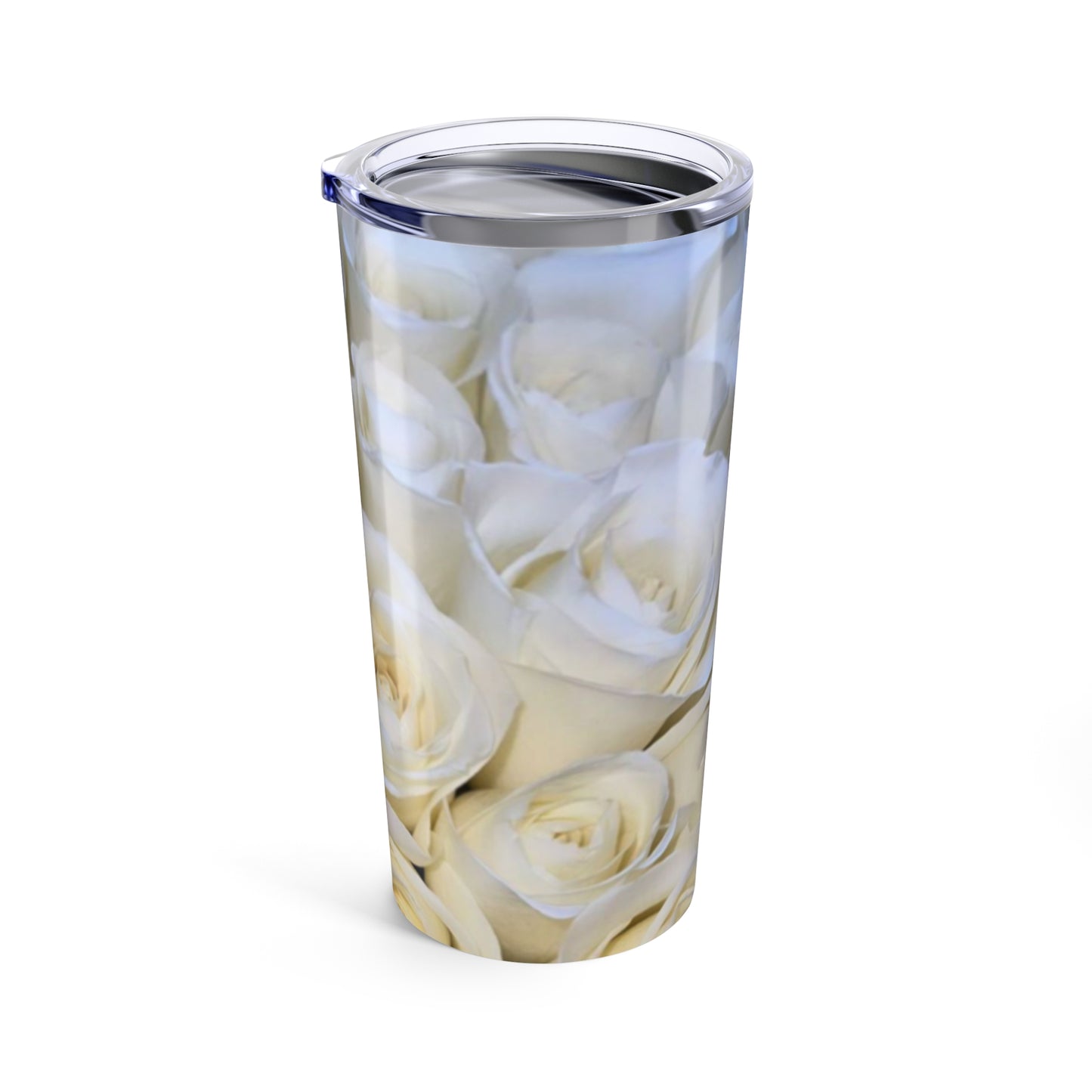 White Roses stainless steel floral tumbler 20 oz with vacuum insulation and glossy floral finish