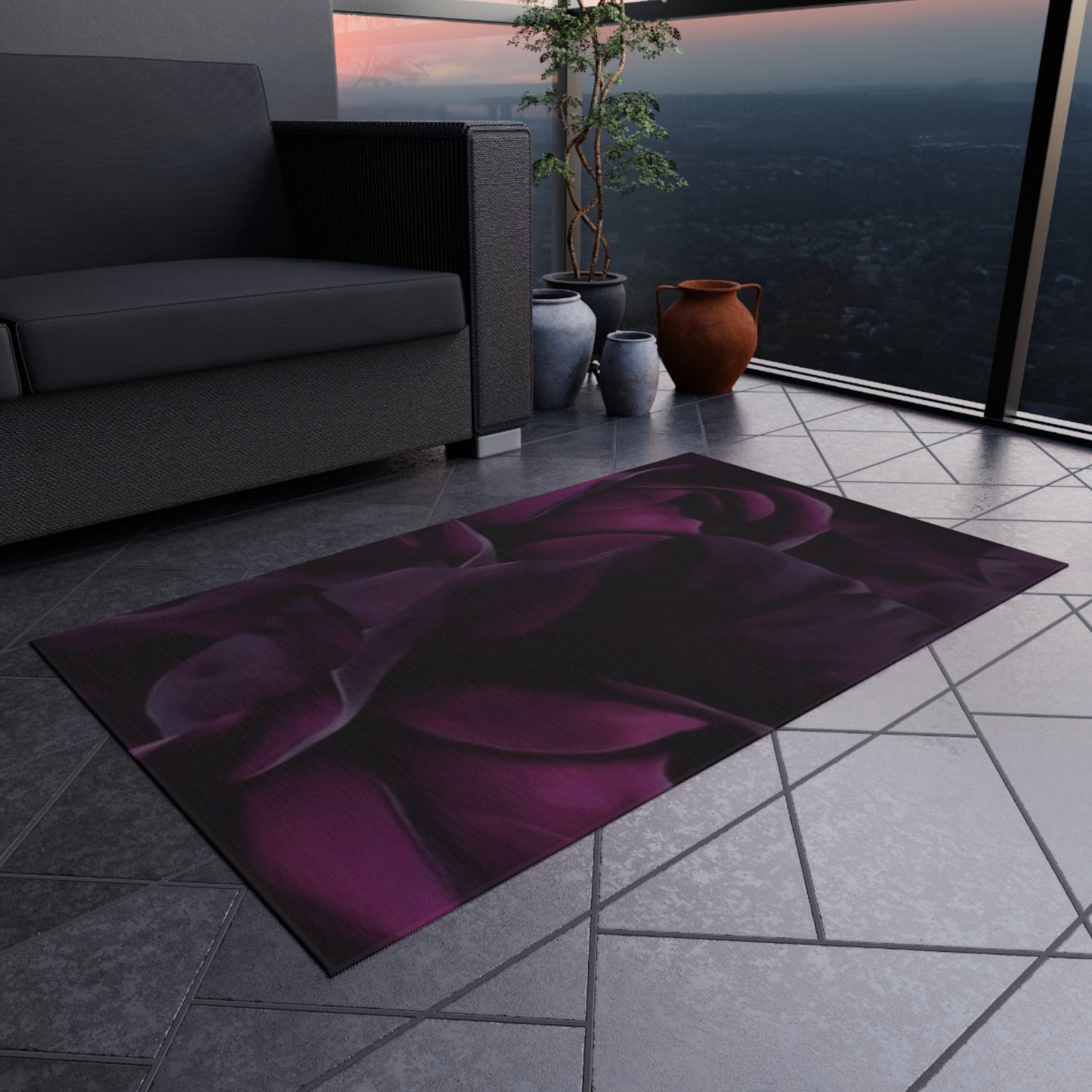 Dark Purple Floral Outdoor Rug