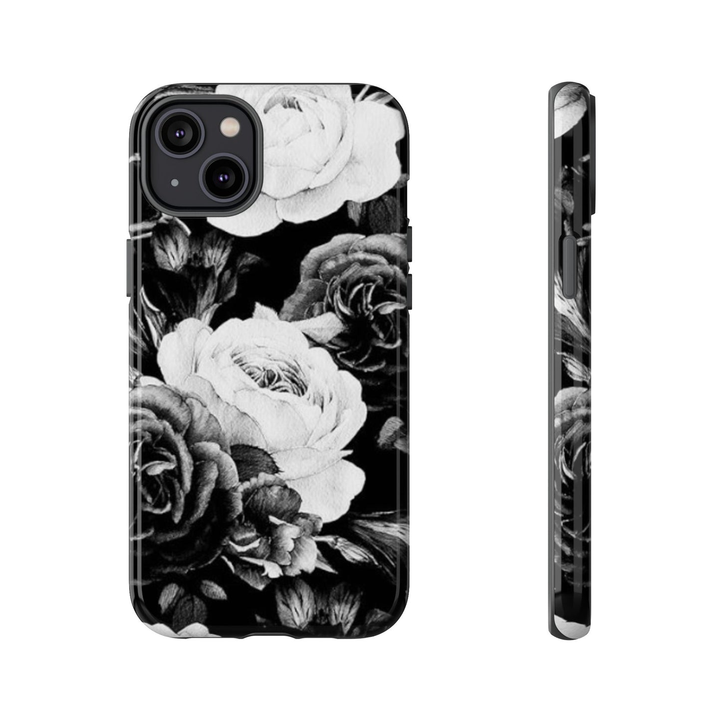 Black and White Floral Tough Phone Case