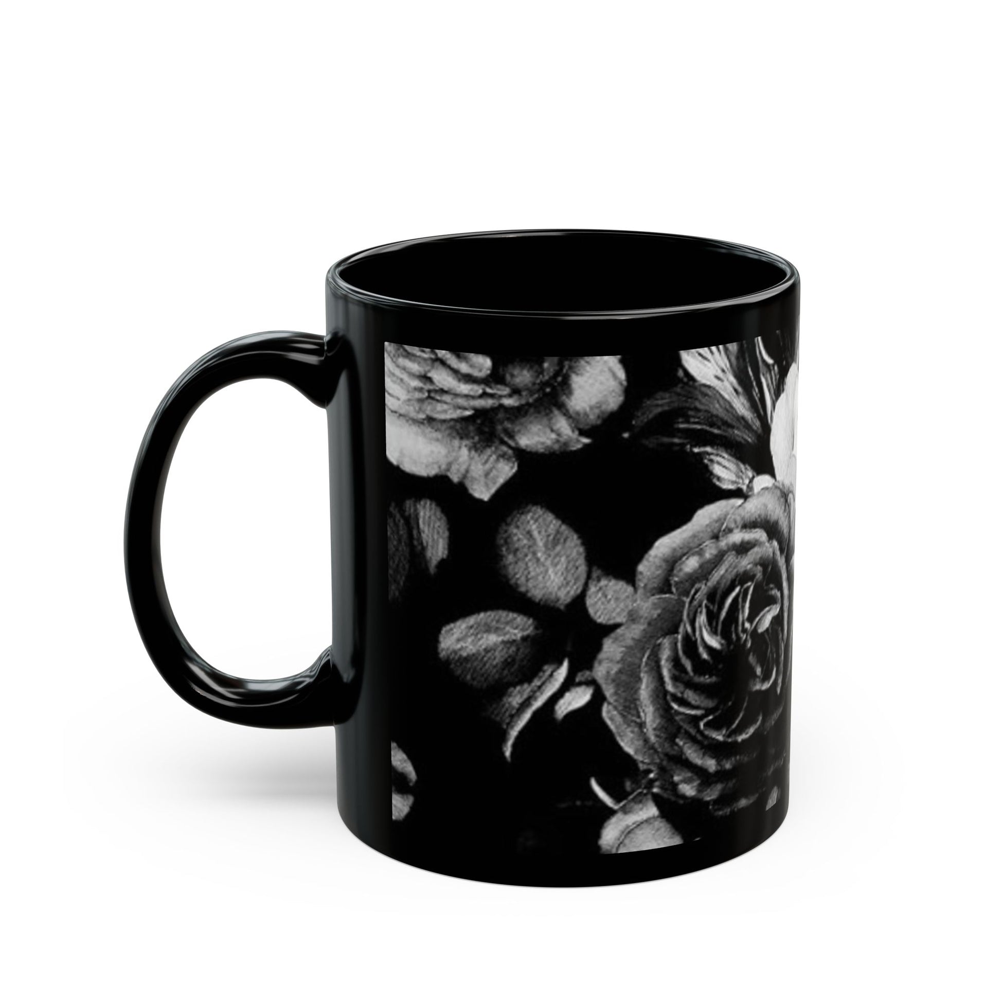 Black & White Floral Design Mug – Elegant Gift for Coffee Lovers