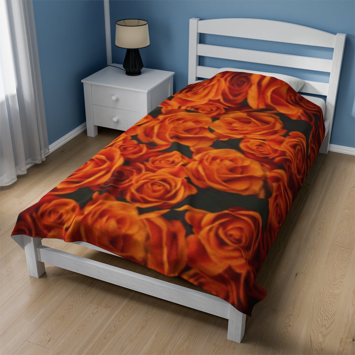 Orange Roses Floral Design Velveteen Plush Blanket
