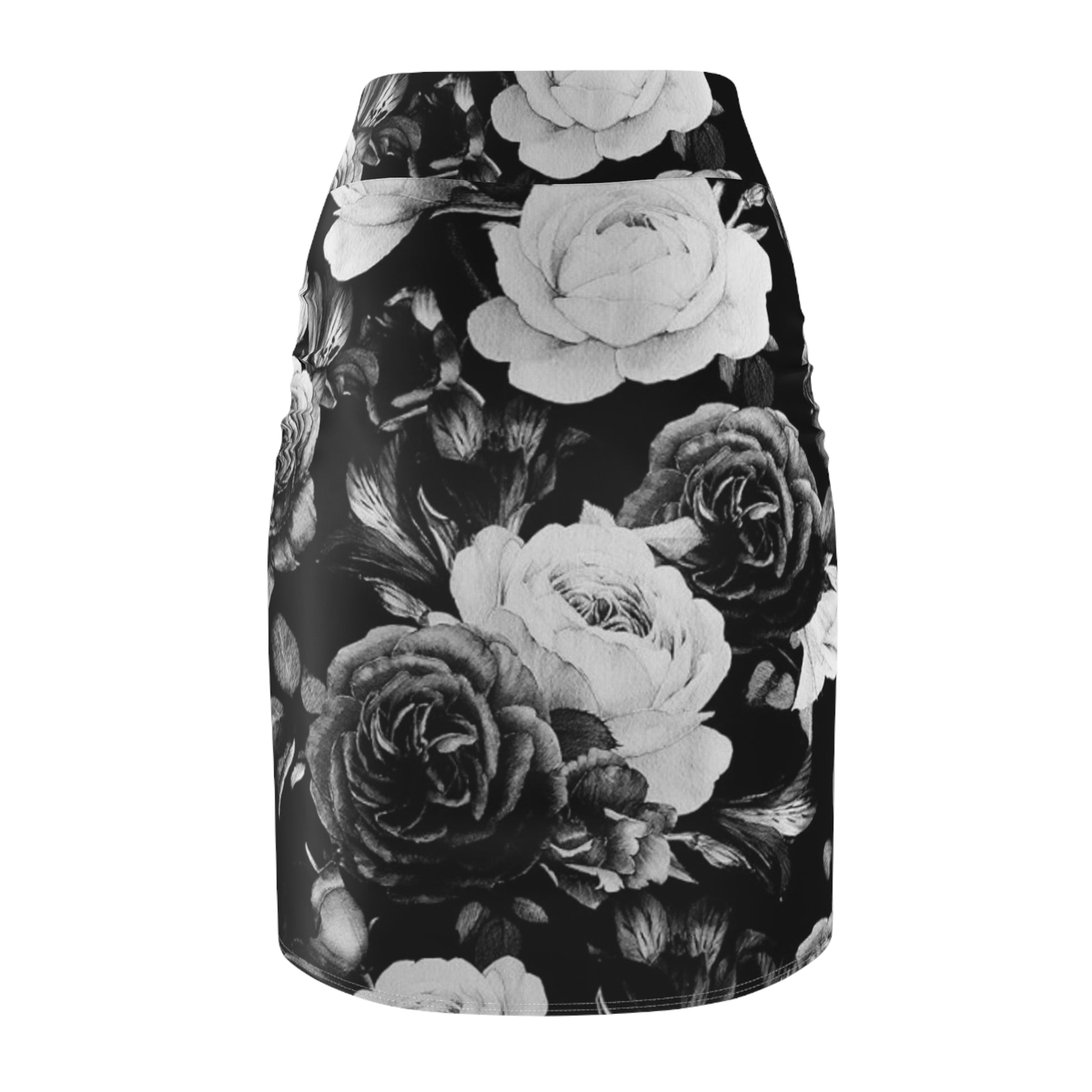 Black & White Floral Pencil Skirt