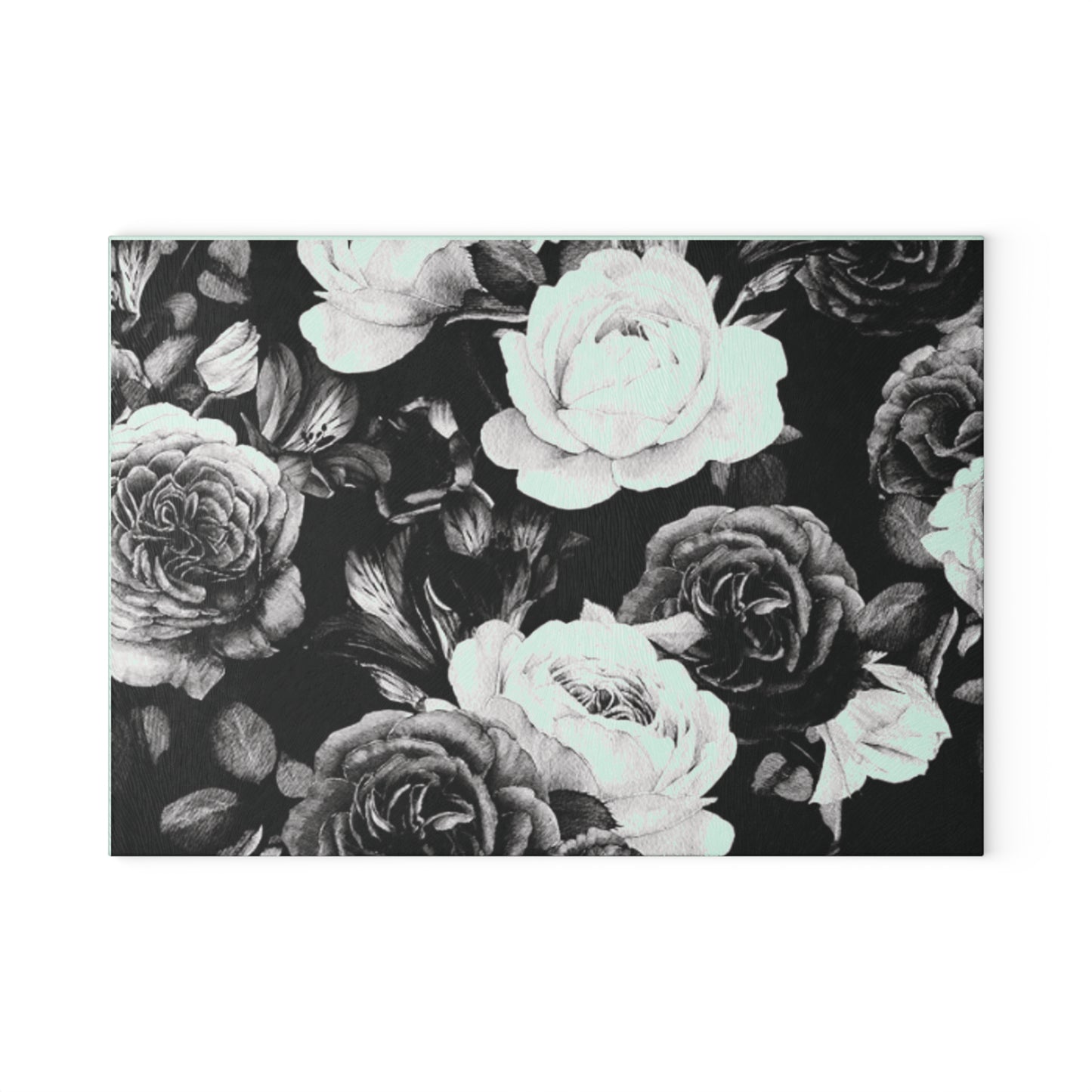 Black and White Floral Design Glass Cutting Board