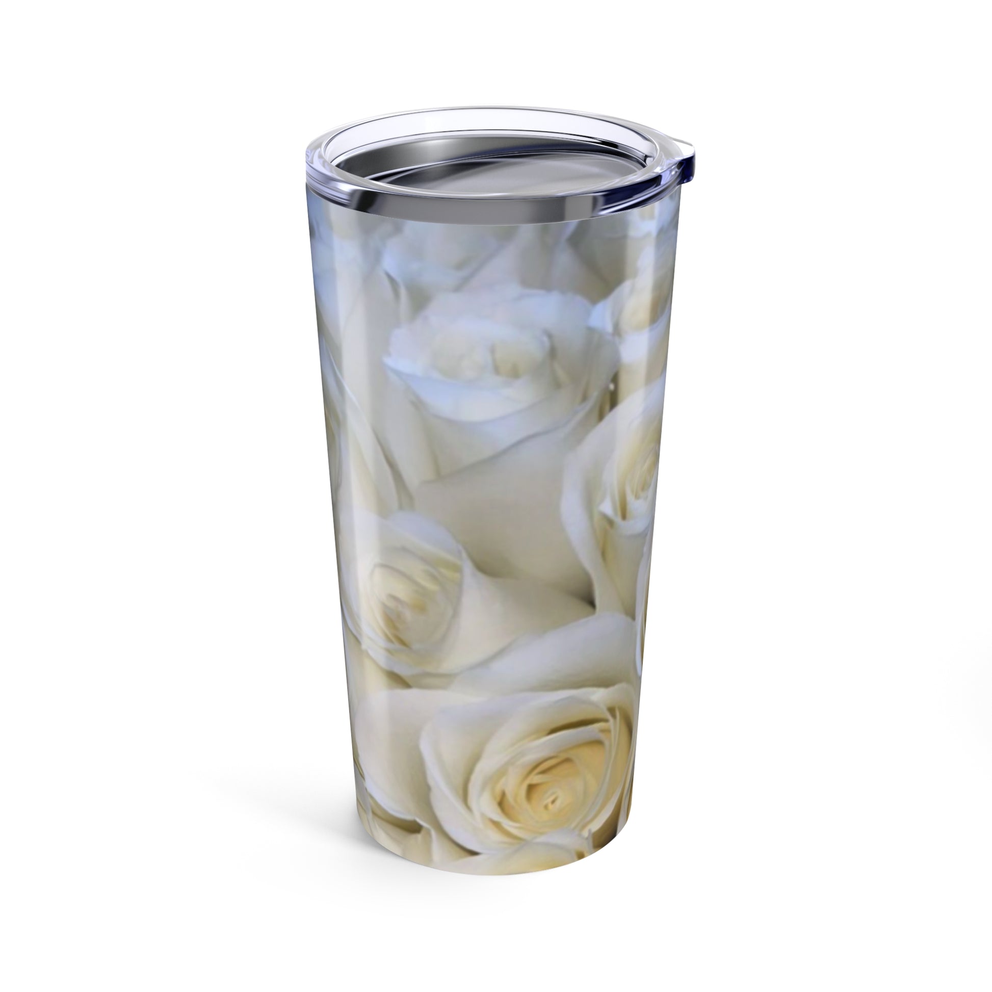 White Roses stainless steel floral tumbler 20 oz with vacuum insulation and glossy floral finish