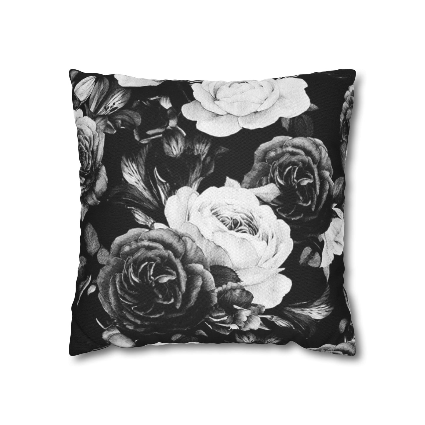 Floral Square Pillowcase – Black & White Design