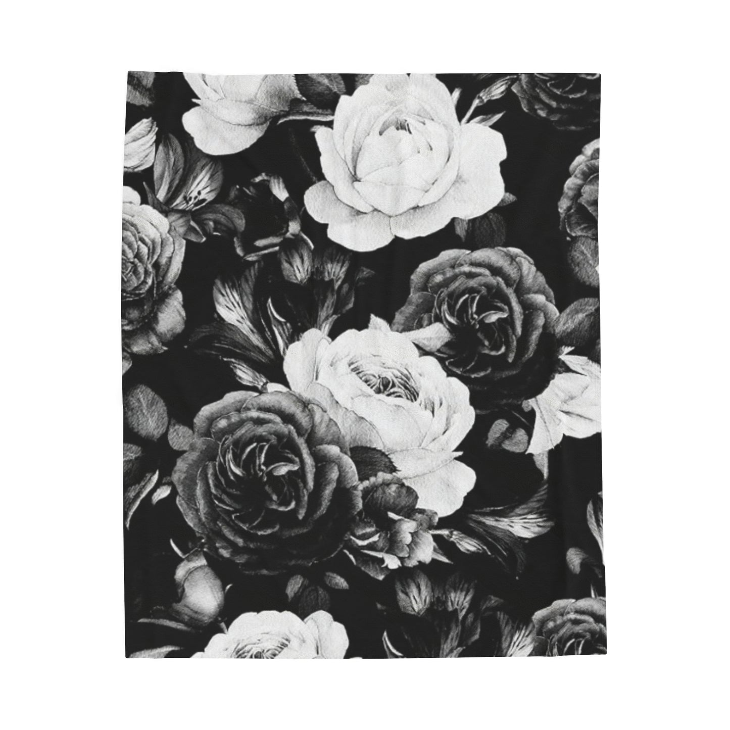 Black and White Floral Design Velveteen Plush Blanket