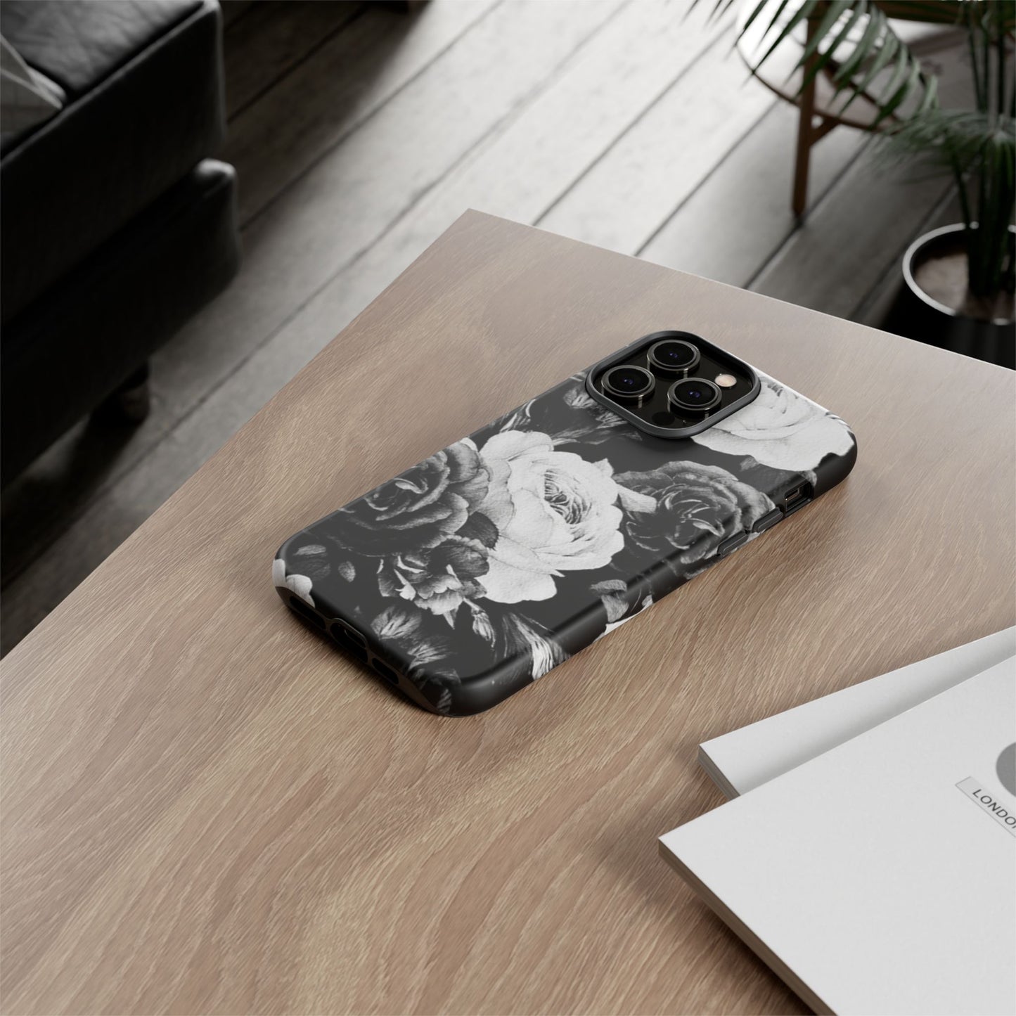 Black and White Floral Tough Phone Case