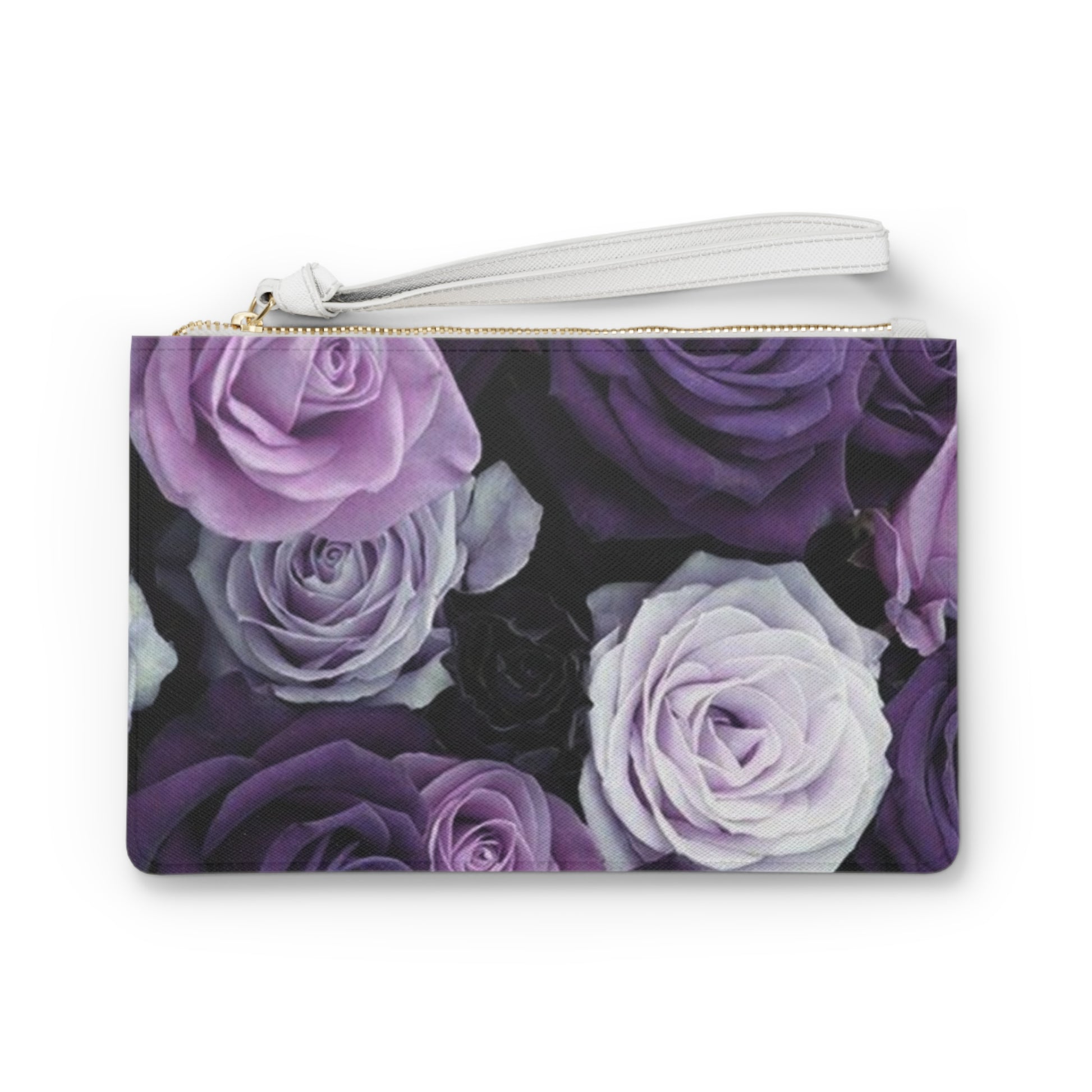 Purple Roses Floral Leather Clutch Bag for Women