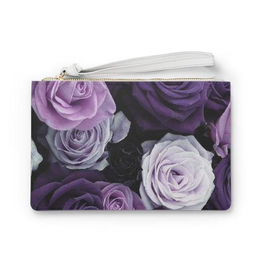 Purple Roses Floral Leather Clutch Bag for Women
