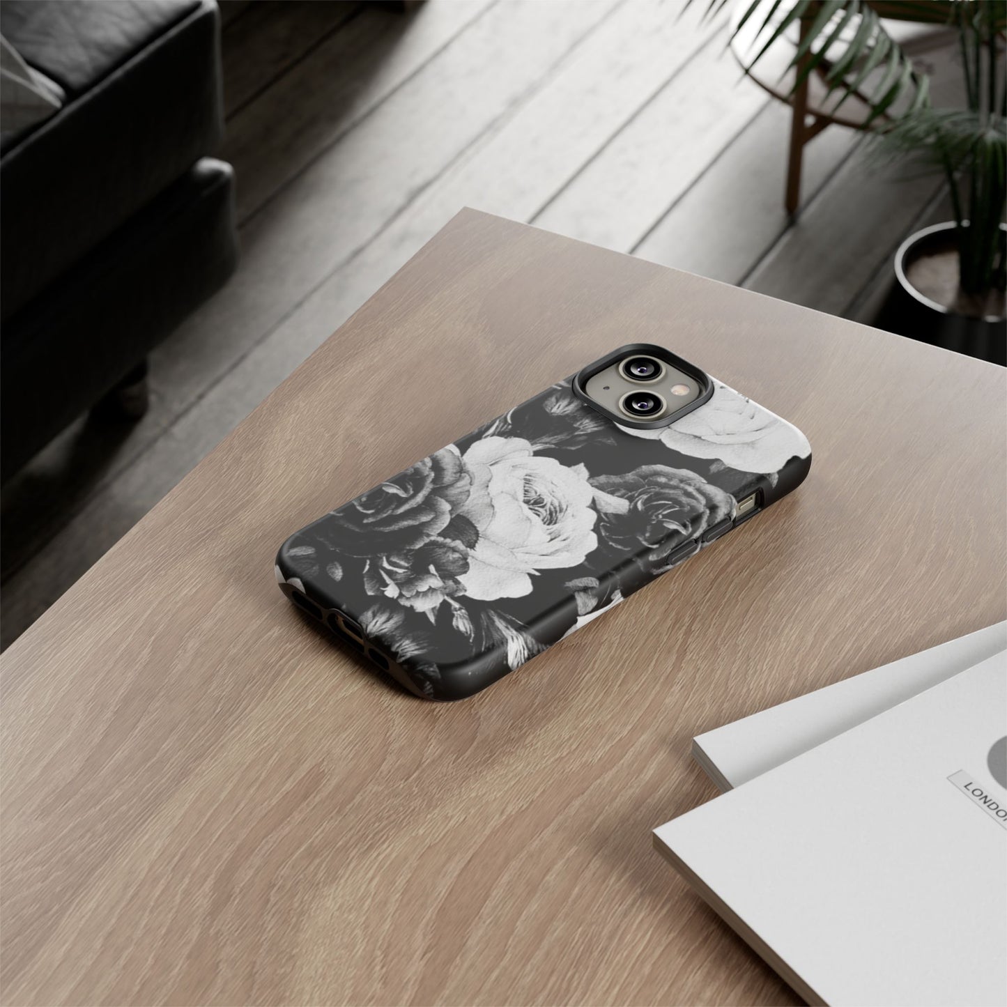 Black and White Floral Tough Phone Case