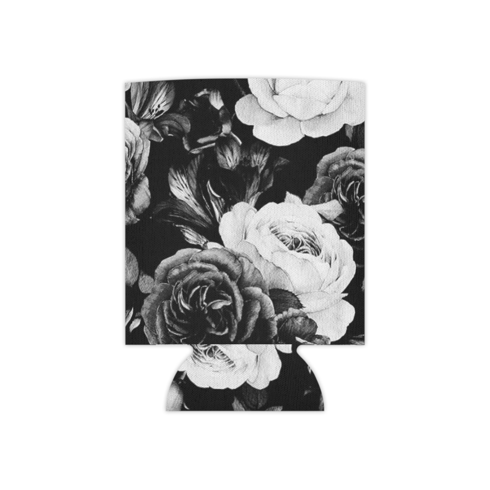 Floral Can Cooler - Black & White Floral Design