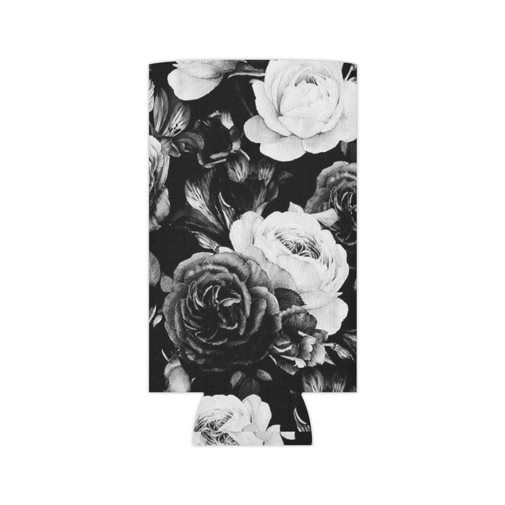 Floral Can Cooler - Black & White Floral Design