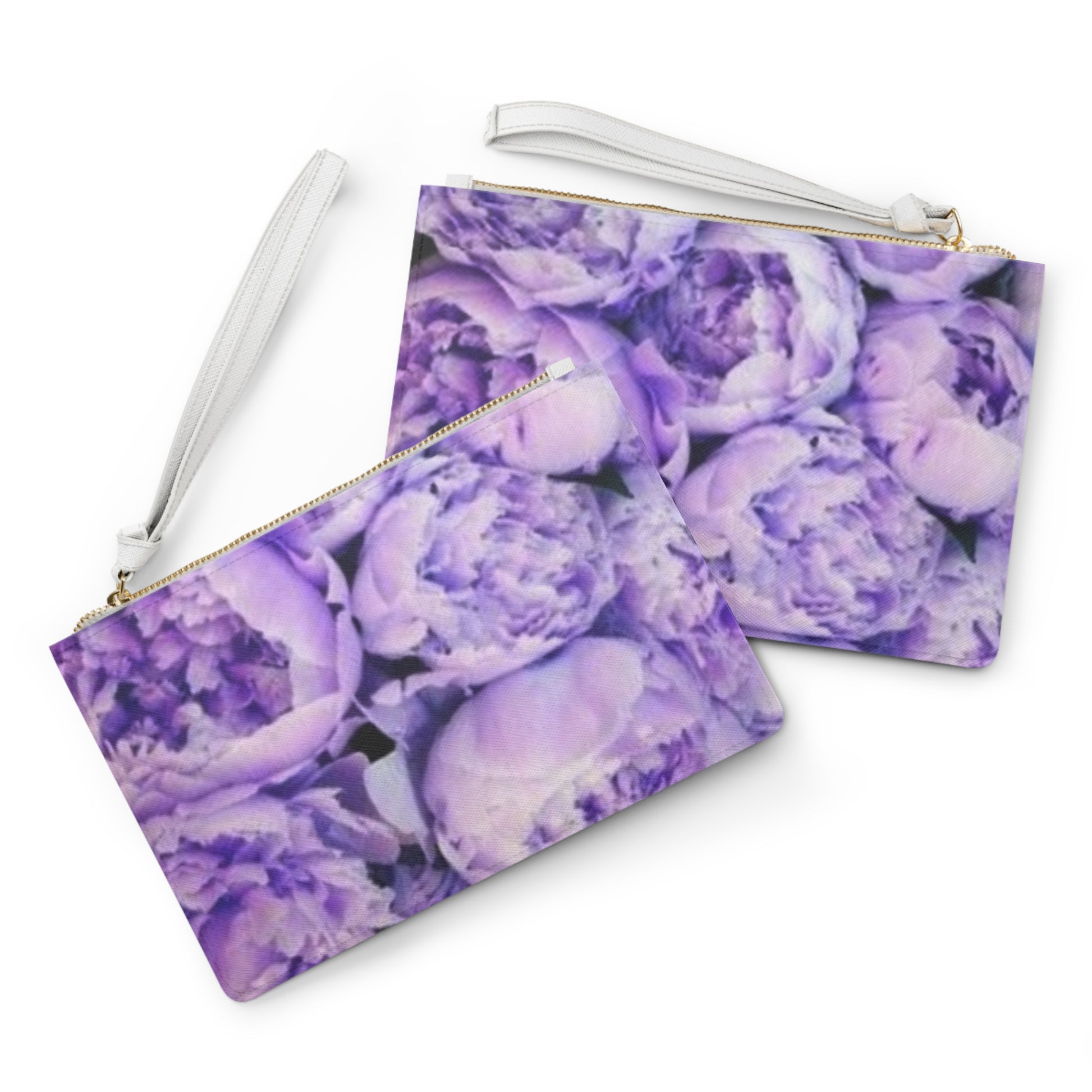Purple Peony Floral Leather Clutch Bag for Women