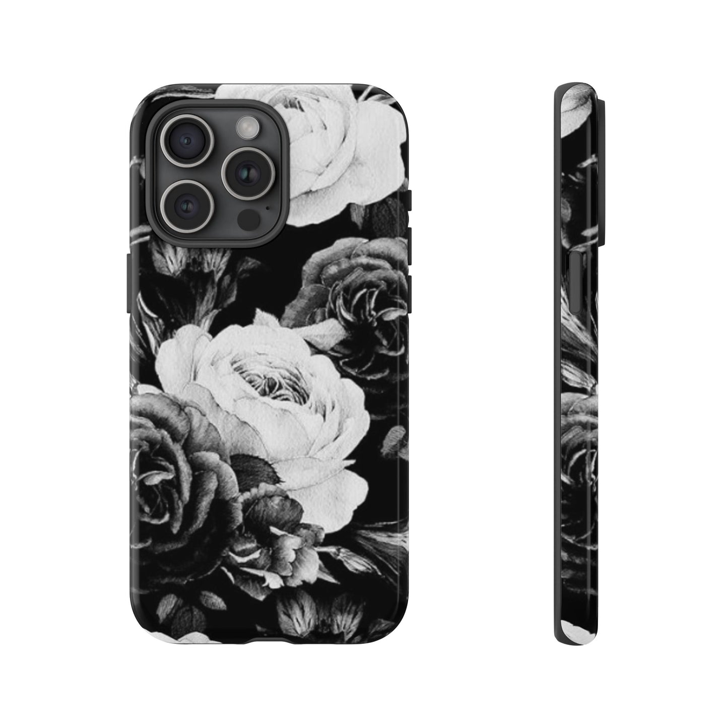 Black and White Floral Tough Phone Case