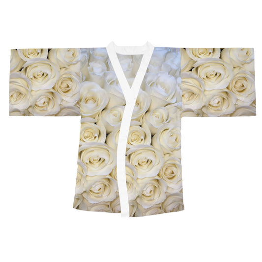 White Roses Floral Japanese Style Kimono Robe