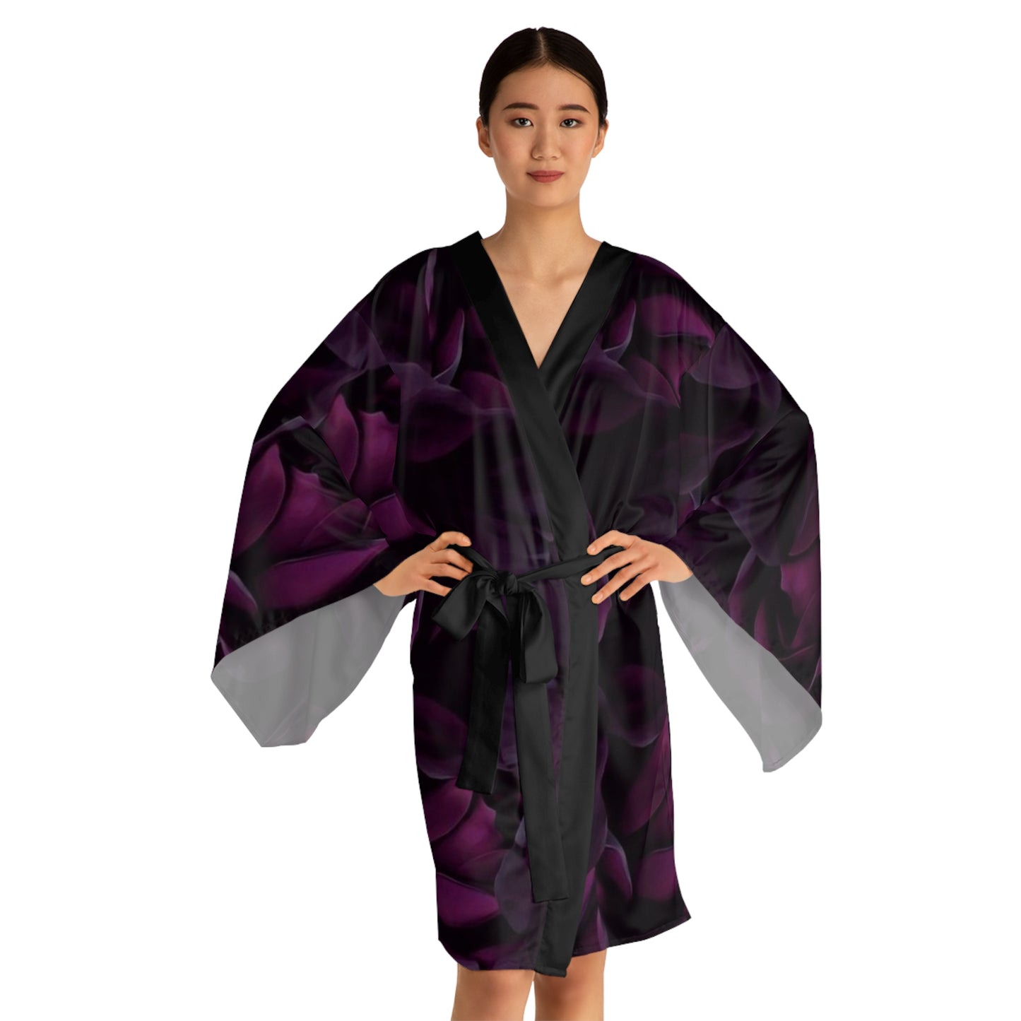 Dark Purple Floral Kimono Robe