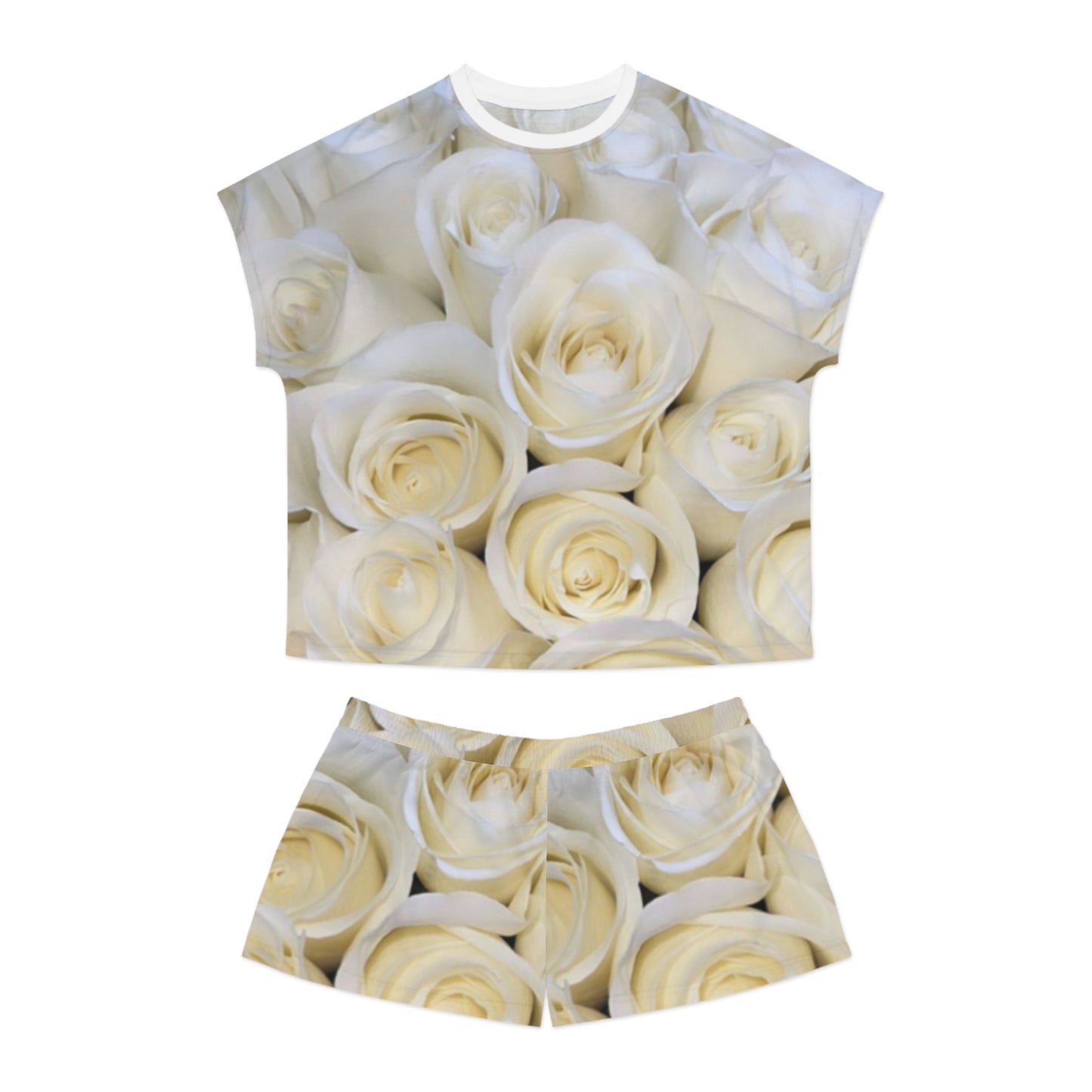 White Roses Floral Pajama Set for Women