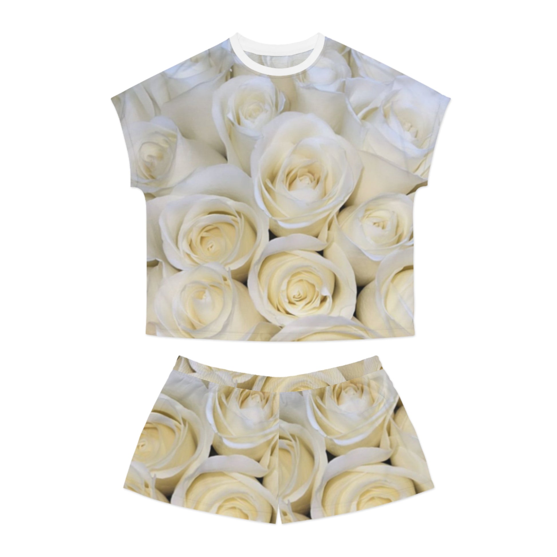 White Roses Floral Pajama Set for Women