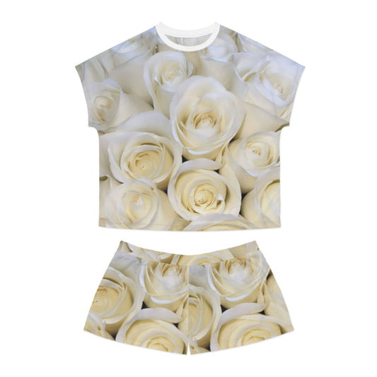 White Roses Floral Pajama Set for Women