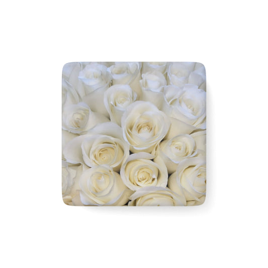 White Roses Floral Square Magnet – Floral Square Magnets