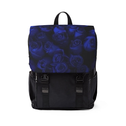 Dark Blue Roses Flap Backpack