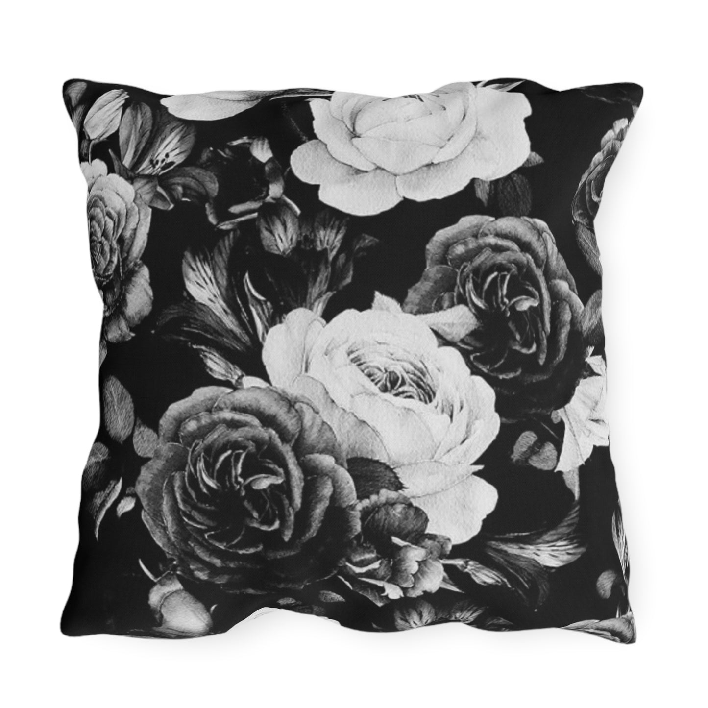 Black & White Floral Outdoor Pillow