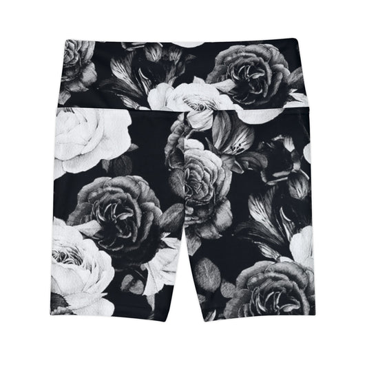 Black and White Floral Design Women's Workout Shorts