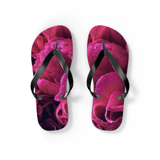 Magenta All Over Floral Design Flip Flops