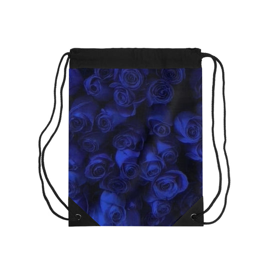 Dark Blue Roses Drawstring Bag
