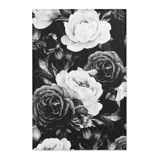Black and White Floral Design Area Rugs